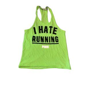 Victorias Secret PINK Green "I Hate Running" Tank Top S